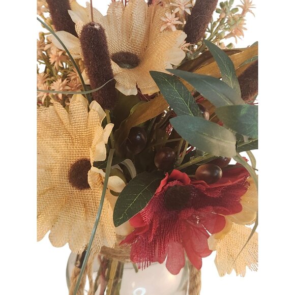 Rustic Artificial Burlap Gerbera Daisy & Wildflower Bouquet Autumn-Themed Floral - Picture 13 of 16